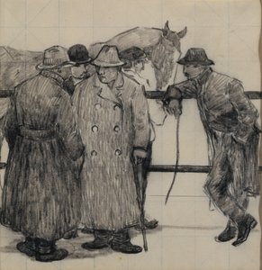 研究马经销商，c.1917（铅笔在方格纸上） 作者 罗伯特·波希尔·贝文